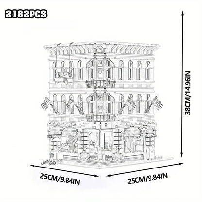 City House Street View Building Blocks Classic Architecture Collection Set Grand Emporium Police Station Town Hall Model Complete Square Scene Assembly Bricks Decorative Display Toy Ideal Holiday Birthday Gift For Collectors