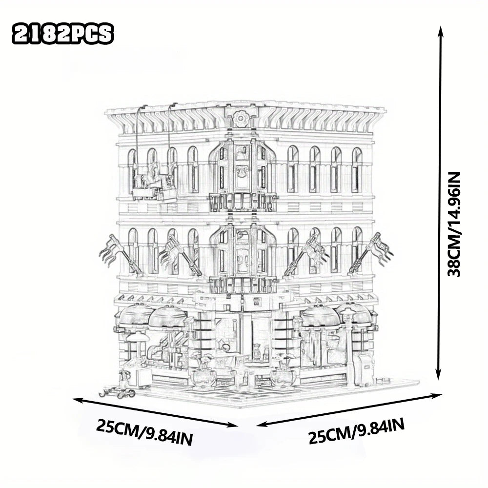 City House Street View Building Blocks Classic Architecture Collection Set Grand Emporium Police Station Town Hall Model Complete Square Scene Assembly Bricks Decorative Display Toy Ideal Holiday Birthday Gift For Collectors