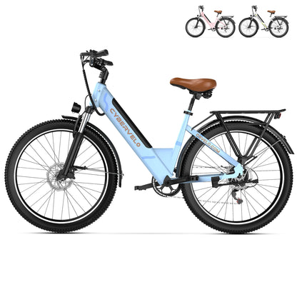 1000W Peak Electric Bike for Adults Cybervelo EK2 26" Step-Thru 14Ah Removable Battery 80Miles City Commuter Ebike