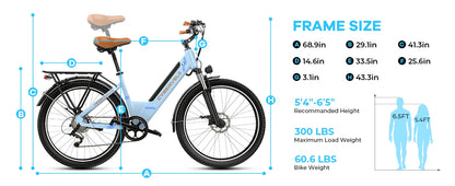 1000W Peak Electric Bike for Adults Cybervelo EK2 26" Step-Thru 14Ah Removable Battery 80Miles City Commuter Ebike