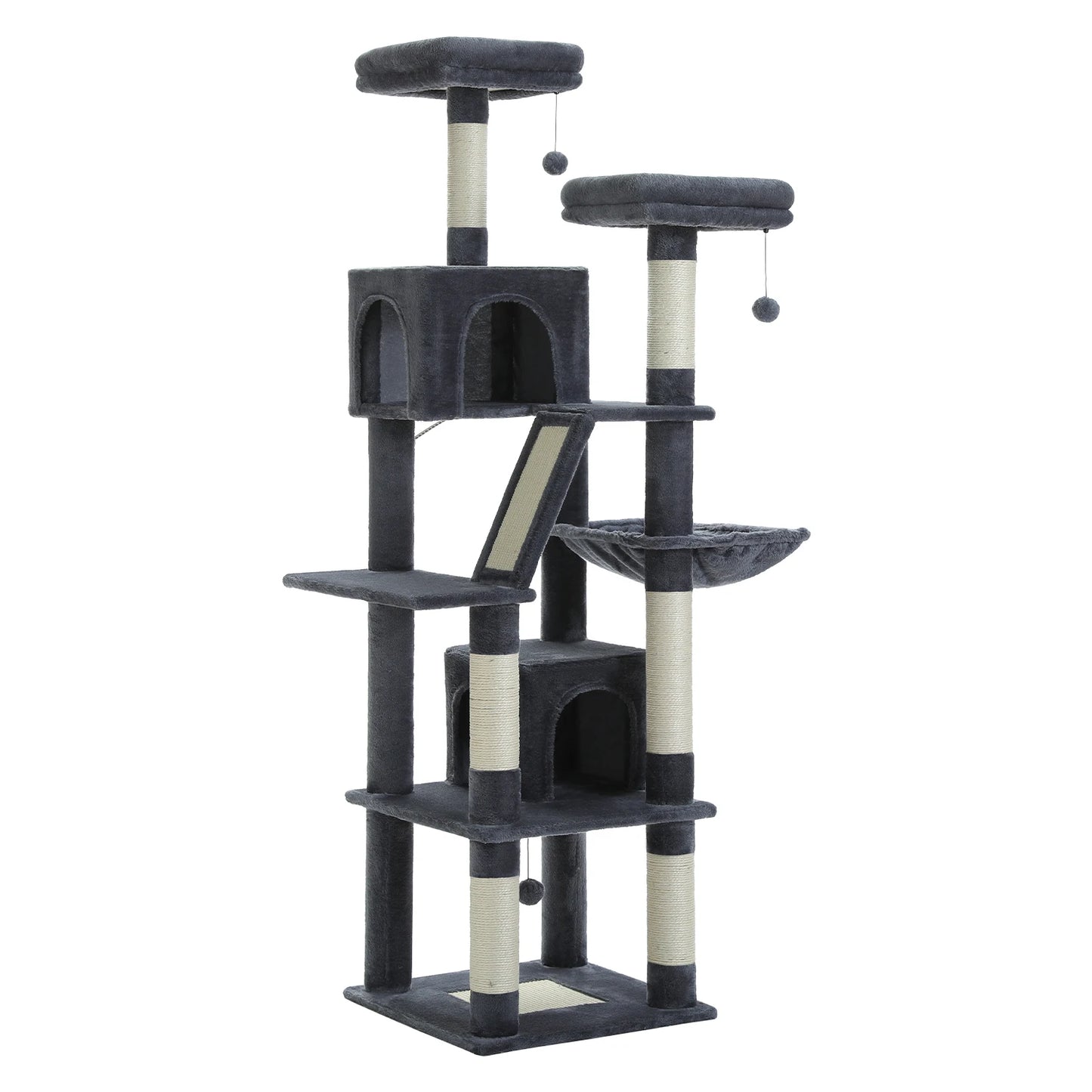 Tall Multi‑Level Plush Cat Tower With Scratching Caves.