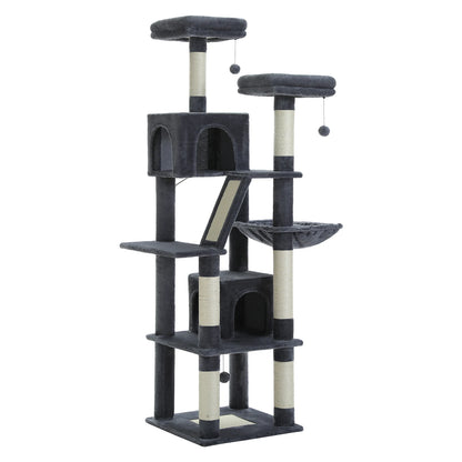 Tall Multi‑Level Plush Cat Tower With Scratching Caves.