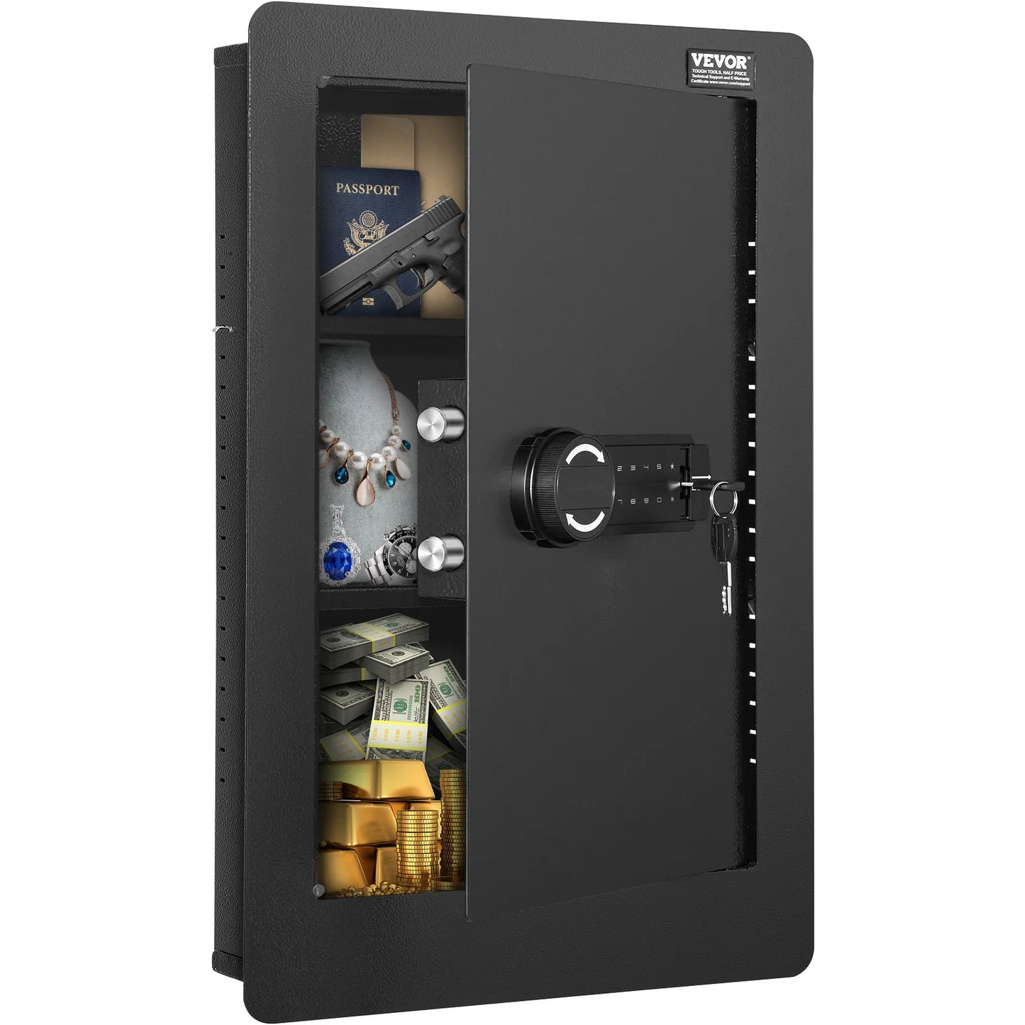 Tall Hidden Wall Safe With Digital Keypad Security.
