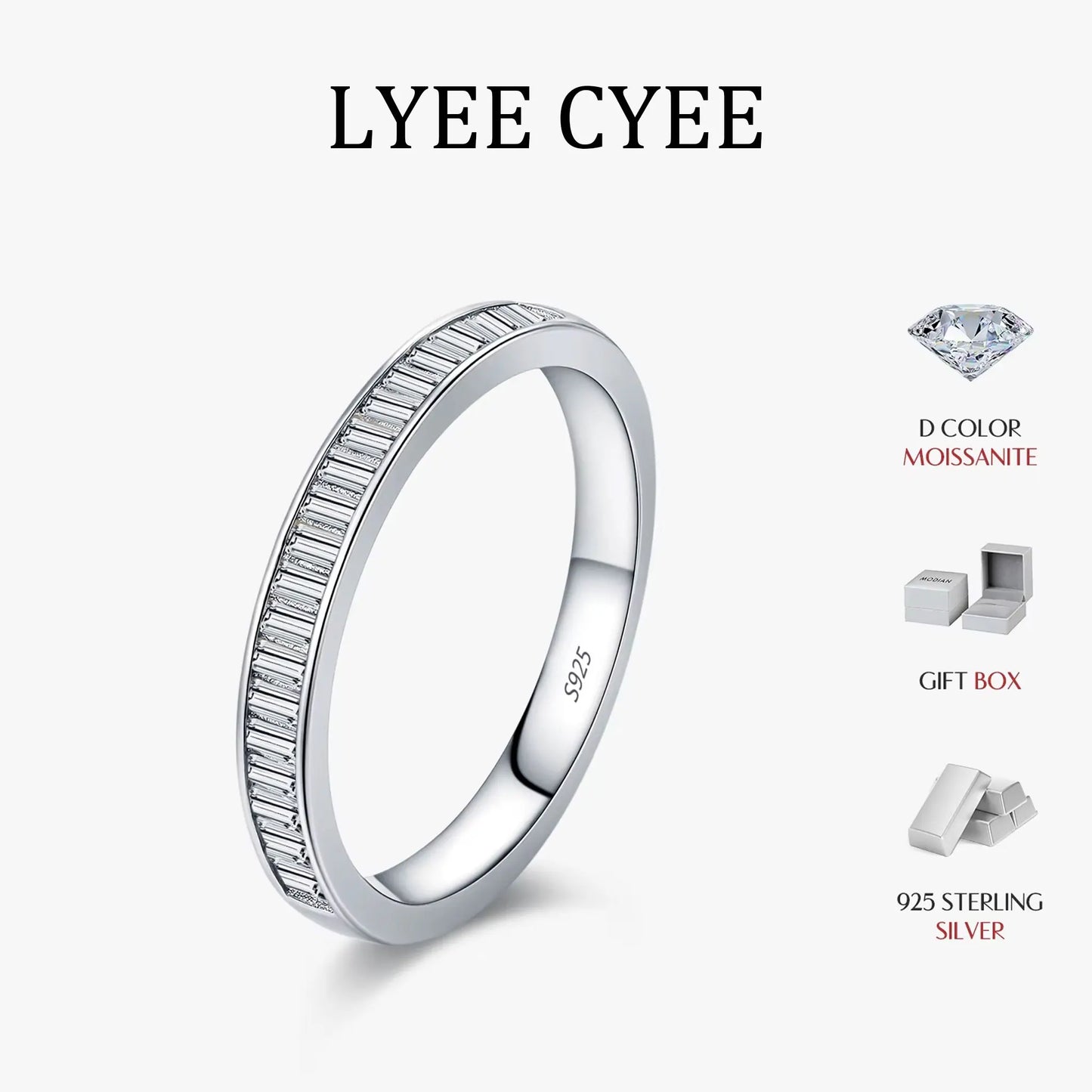 Dazzling D Color Rectangle Moissanite Stackable Rings 925 Sterling Silver Eternity Band Rings For Women Fine Jewelry