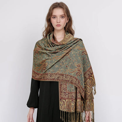 Autumn Winter Scarf Women Pashmina Shawls Cashmere Blanket Paisley Warm Thick Chunky Stoles Lady Elegant Poncho Outdoor Bufanda