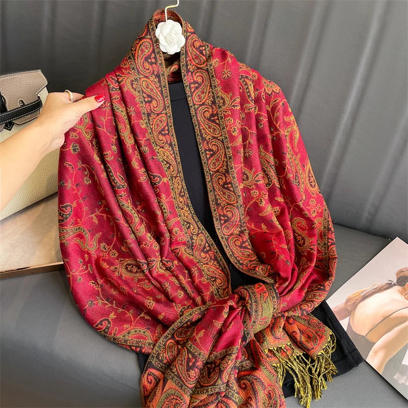 Autumn Winter Scarf Women Pashmina Shawls Cashmere Blanket Paisley Warm Thick Chunky Stoles Lady Elegant Poncho Outdoor Bufanda