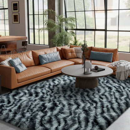 Super soft washable shag zebra‑print bedroom rug.