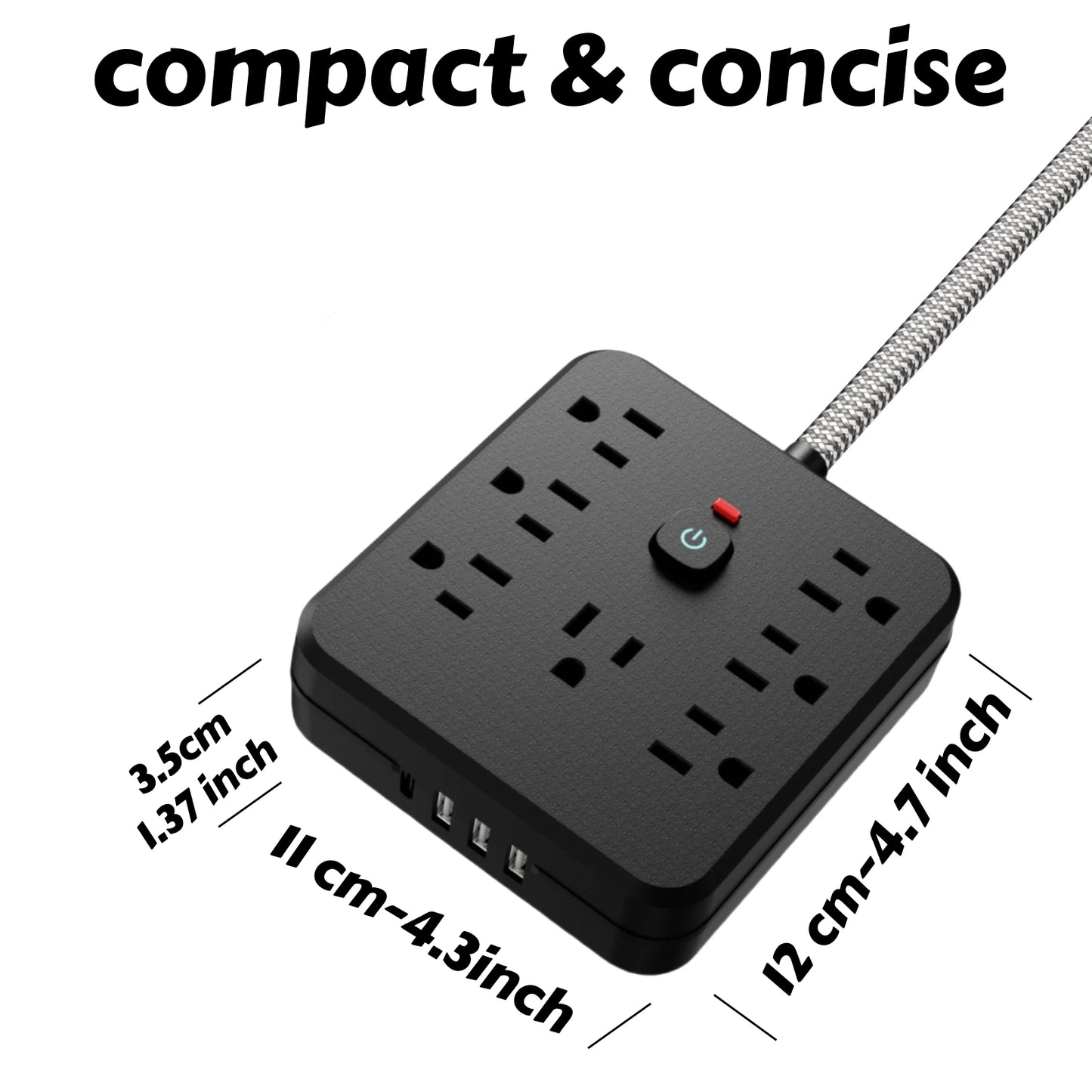 11-in-1 Power Strip with 7 AC Sockets, 3 USB Ports and 1 Type-C Connection | Surge Protector & Multi-Plug Extender, USB Wall