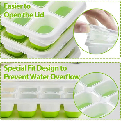 Ice Cube Tray Mold with Lid Silicone Square 14 Cube Easy Release Ice Cube Molds Summer Kitchen Bar DIY Iced Cocktail Freeze Tool