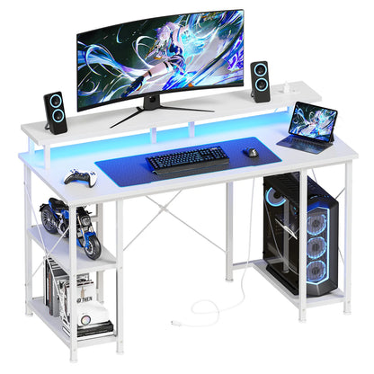 JHK 48‑Inch Computer Desk With Storage, Outlets, LED.