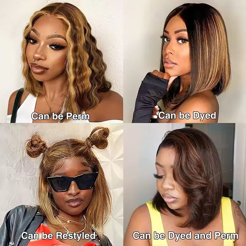 Glueless 4/27 lace bob wig, human hair.