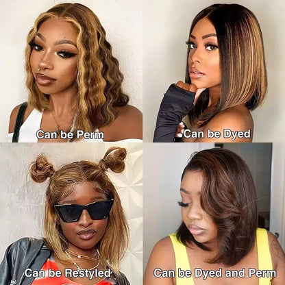 Glueless 4/27 lace bob wig, human hair.