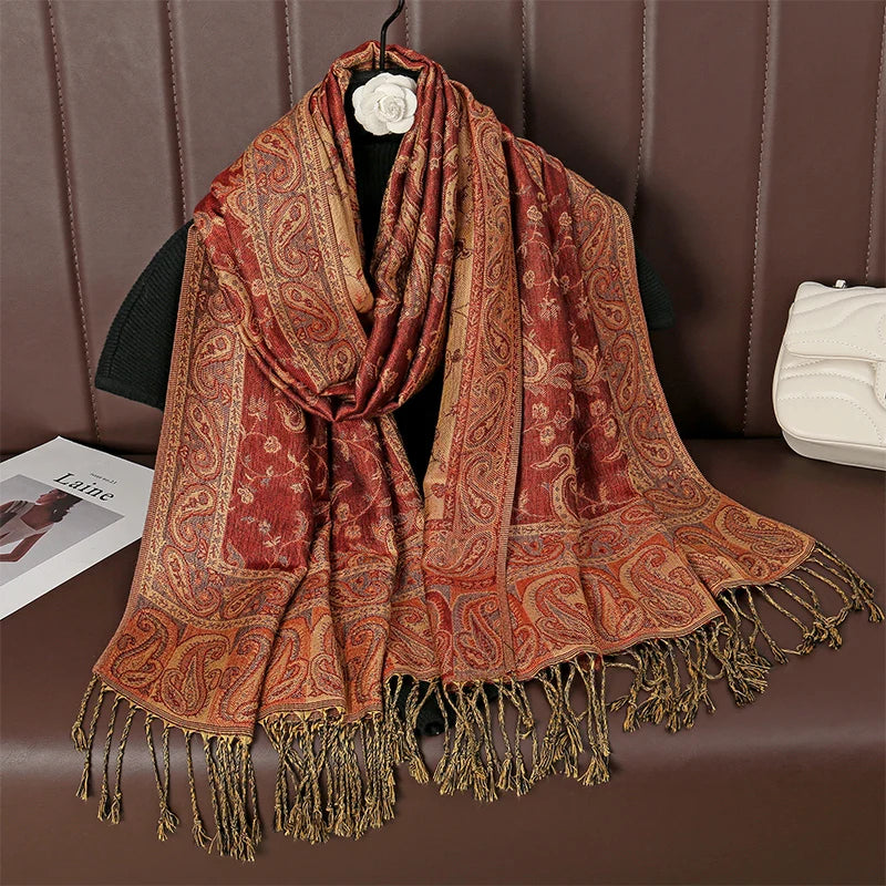 Autumn Winter Scarf Women Pashmina Shawls Cashmere Blanket Paisley Warm Thick Chunky Stoles Lady Elegant Poncho Outdoor Bufanda