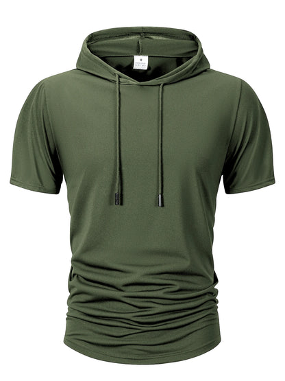 Summer Men's Hooded Sweatwear Casual Short Sleeve Loose T-shirt Solid Color Lightweight Hoodie Fitness Breathable Tops
