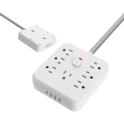 11-in-1 Power Strip with 7 AC Sockets, 3 USB Ports and 1 Type-C Connection | Surge Protector & Multi-Plug Extender, USB Wall