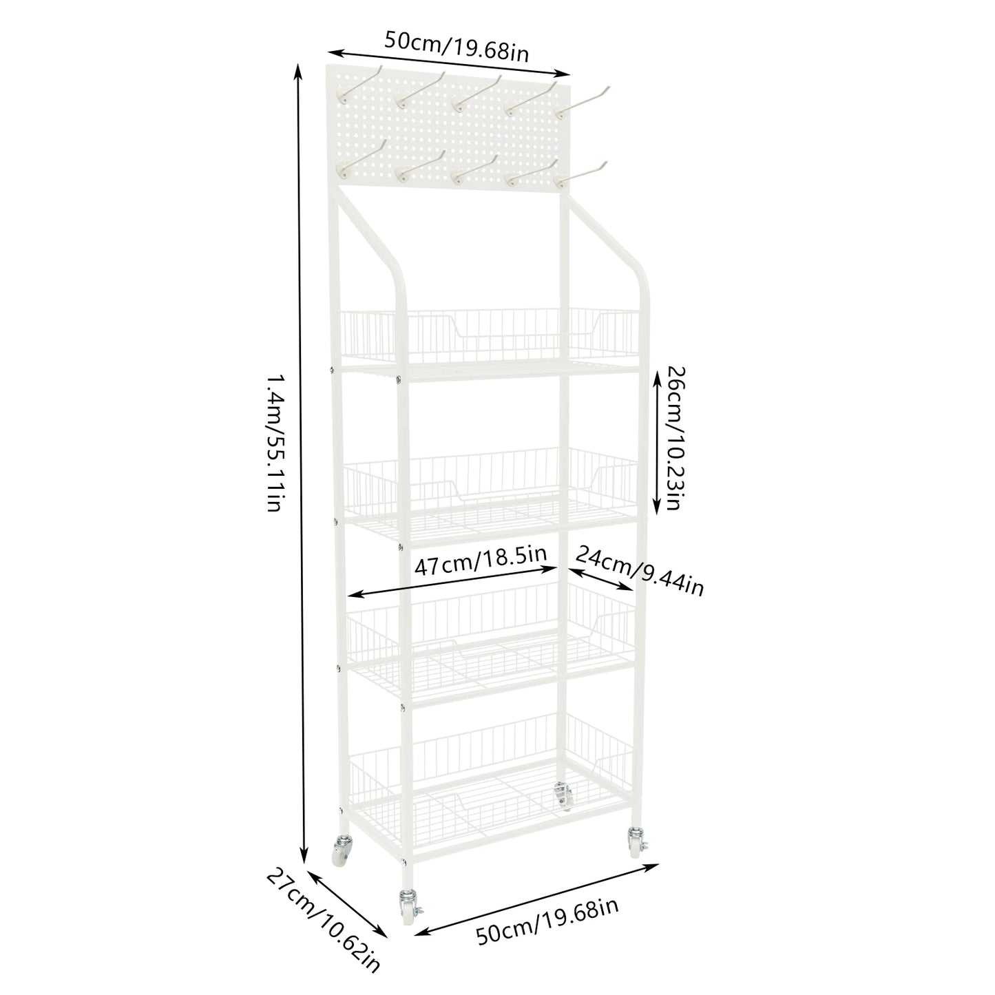 Four Tier Display Snack Rack With Universal Wheels.