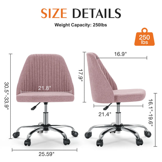 JHK Armless Small Desk Office Chair Cute Vanity Swivel Chair