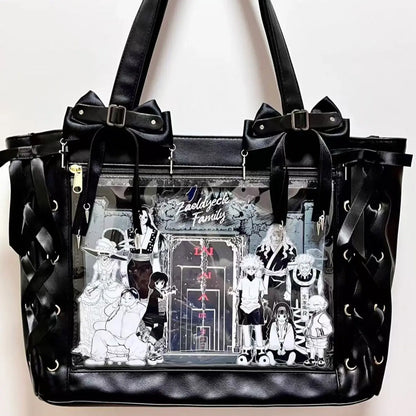 New Japanese Sweet Girl Ulzzang Ita Bag Ribbon Cute Handbag for Women Large Capacity Transparent DIY Badge One-shoulder Tote Bag