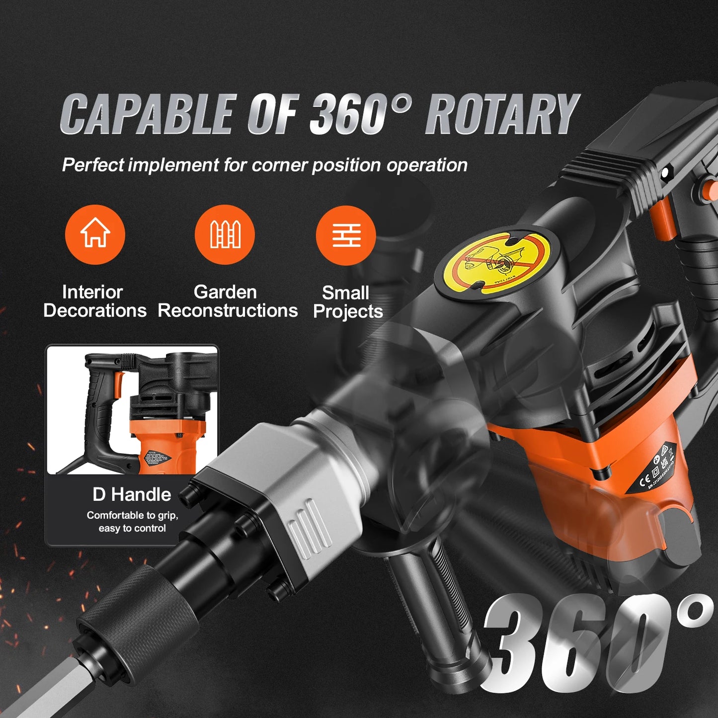 1400W Demolition Jack Hammer Electric Jackhammer Heavy Duty 2900 BPM Concrete Breaker 2pcs Chisels Bits Chipping