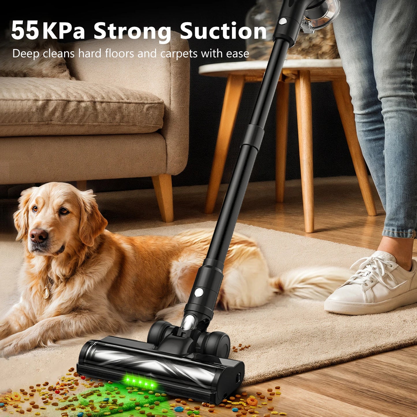 55Kpa Cordless Vacuum With Long Runtime And Anti‑Tangle.