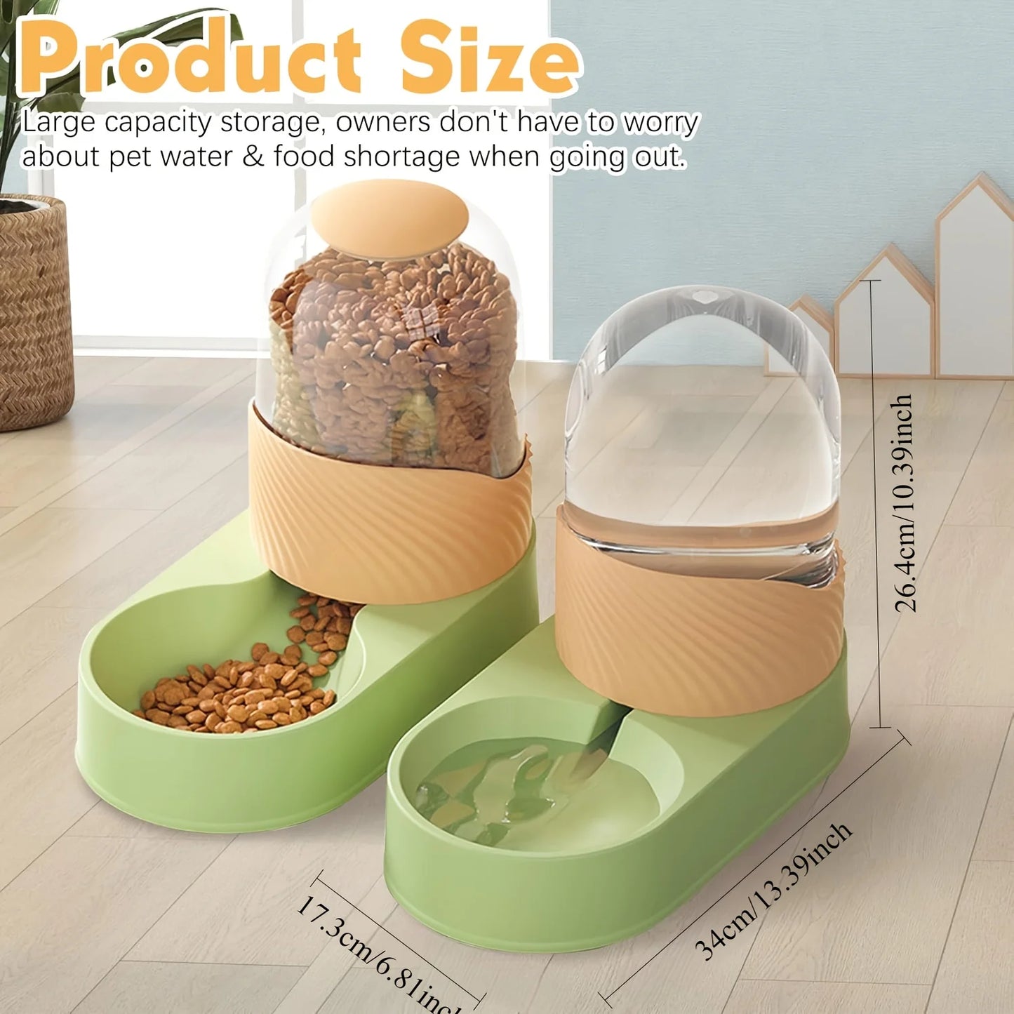 2‑in‑1 automatic feeder with water dispenser.