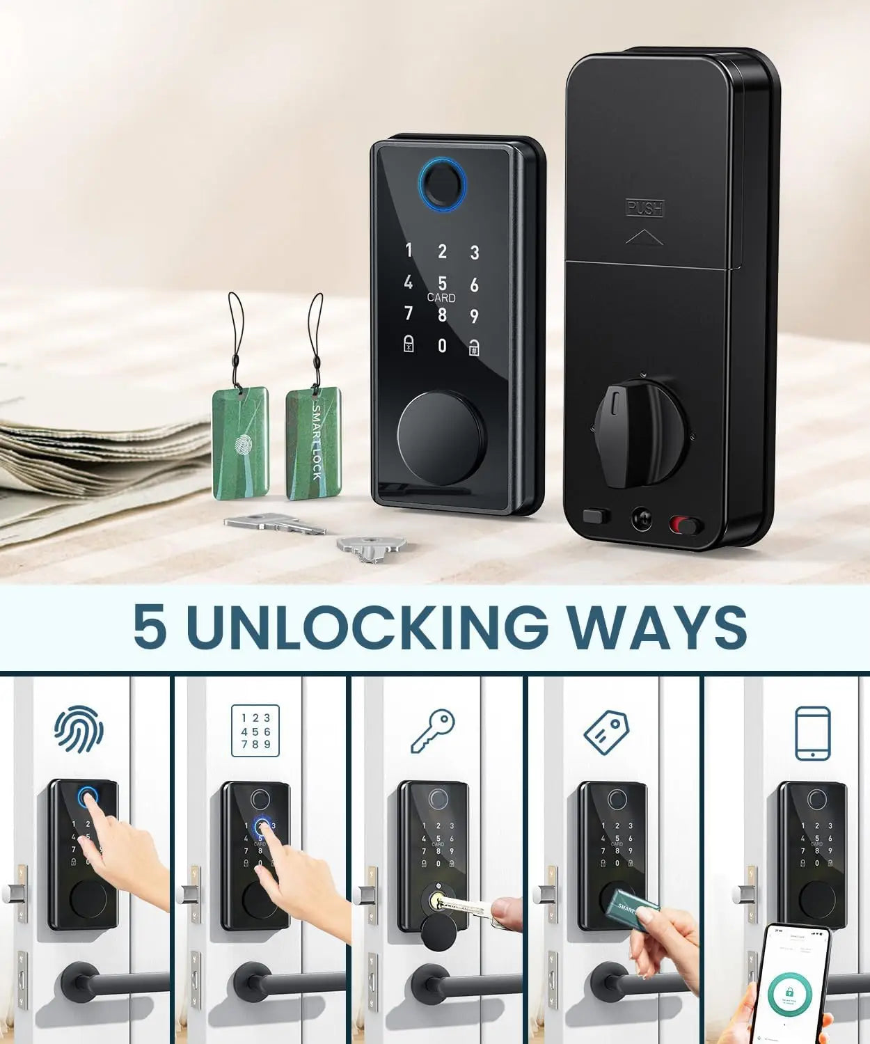 Fingerprint Smart Door Lock With Keypad Auto‑Lock.