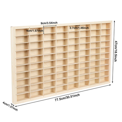 Wood display shelf with 80‑grid diecast storage.