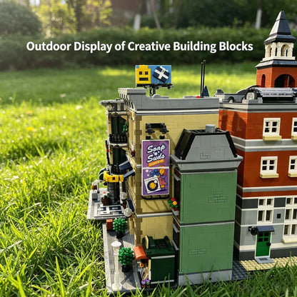City House Street View Building Blocks Classic Architecture Collection Set Grand Emporium Police Station Town Hall Model Complete Square Scene Assembly Bricks Decorative Display Toy Ideal Holiday Birthday Gift For Collectors