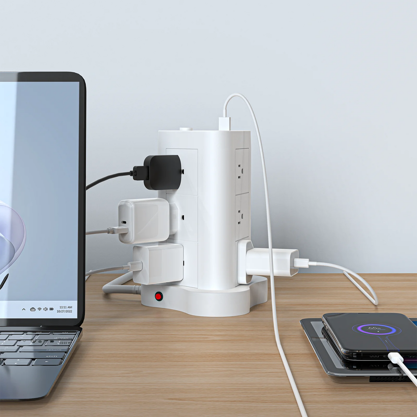 5ft tower-shaped flat 45° plug with USB/USB-C ports, 12 AC sockets power strip, surge protection power strip with 2 USB and 1 US