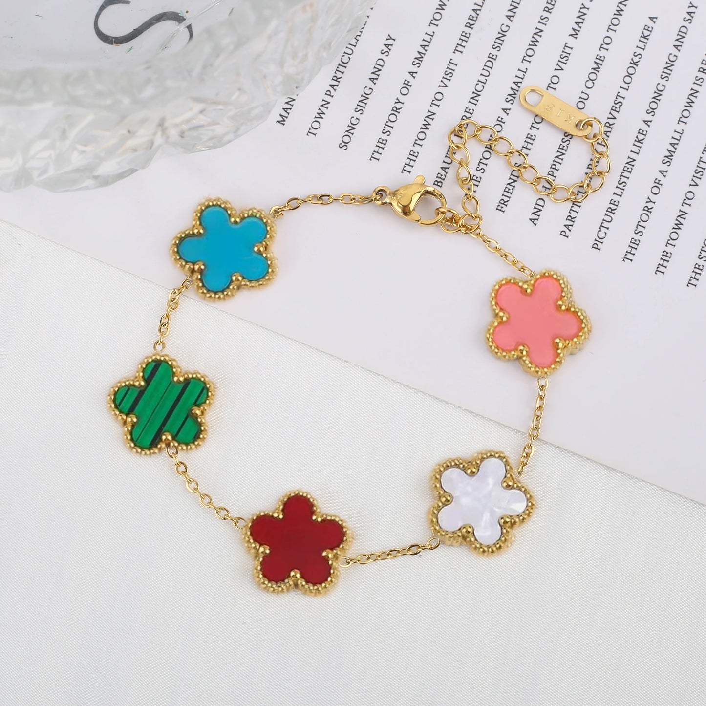 Classic Luxury Stainless Steel Clover Bracelet Adjustable Five-Leaf Flower Bangle Fashion Party Jewelry Gifts for Women