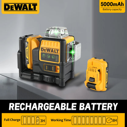 DW089LG 12V Lithium Green Laser Level - 3 Sided 360° Vertical & Horizontal, 12 Line, Ideal for Indoor/Outdoor Projects