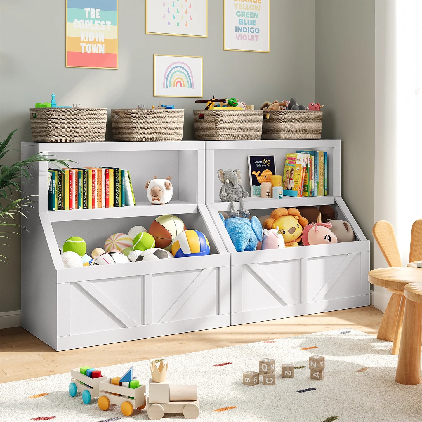 Kids Bookshelf Wooden Toy Storage Organizer for Playrooms.