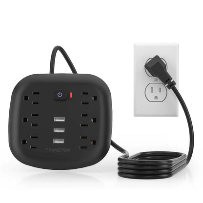 TRANSTON Power Outlet with Surge Protector, 6 power strip 3 USB Ports, 3.3ft Extension Cord, Fire Resistant, For Home and Off