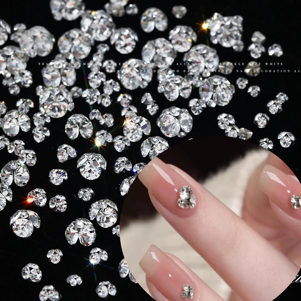 10Pcs 3D K9 Clear Nail Art Rhinestones 2-6mm Sparkle Mini Diamonds Nail Art Decorations DIY Phone Case Crafts Manicure Accessory