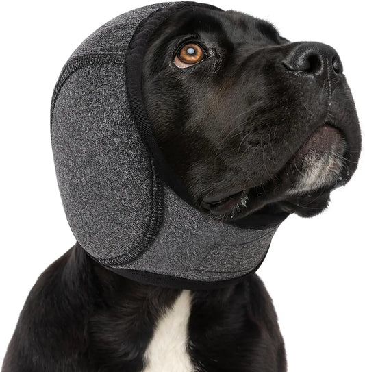 Calming dog ear‑muff hood for noise protection