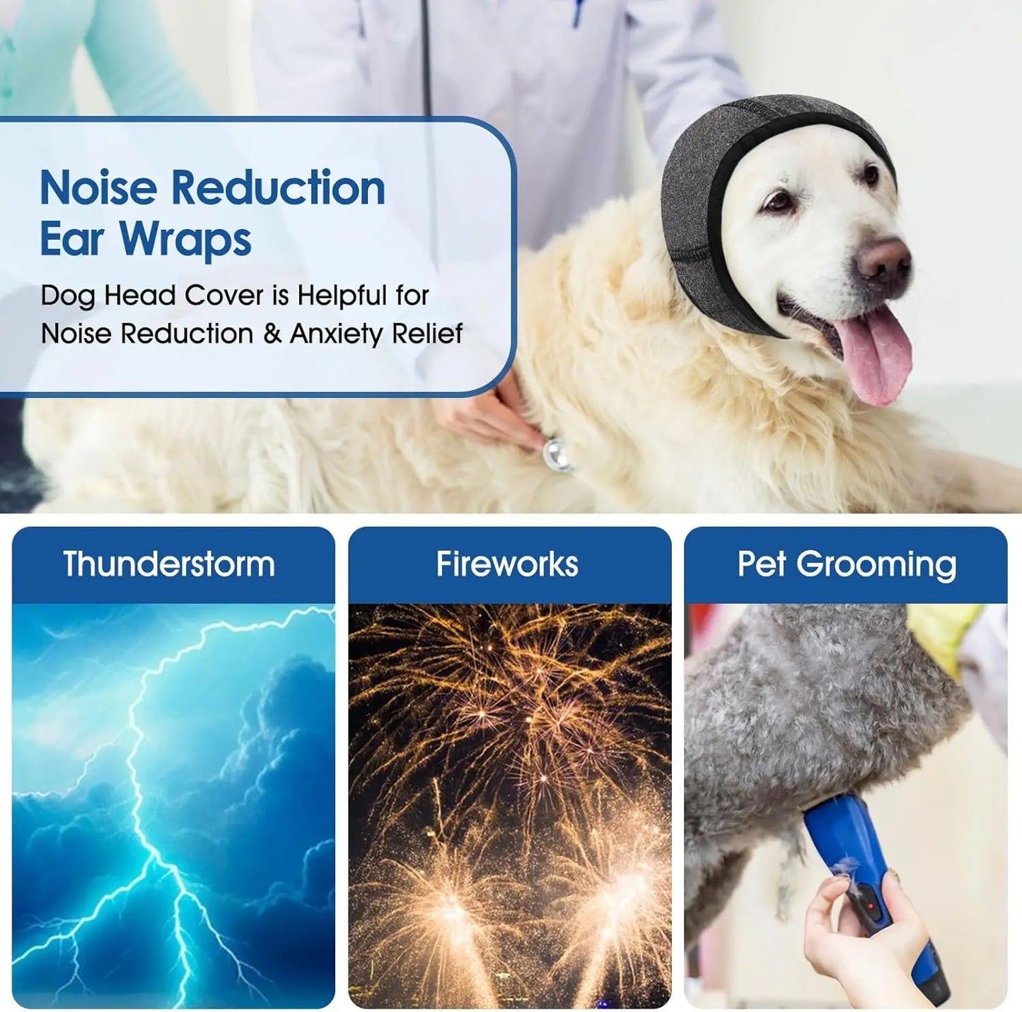 Calming dog ear‑muff hood for noise protection
