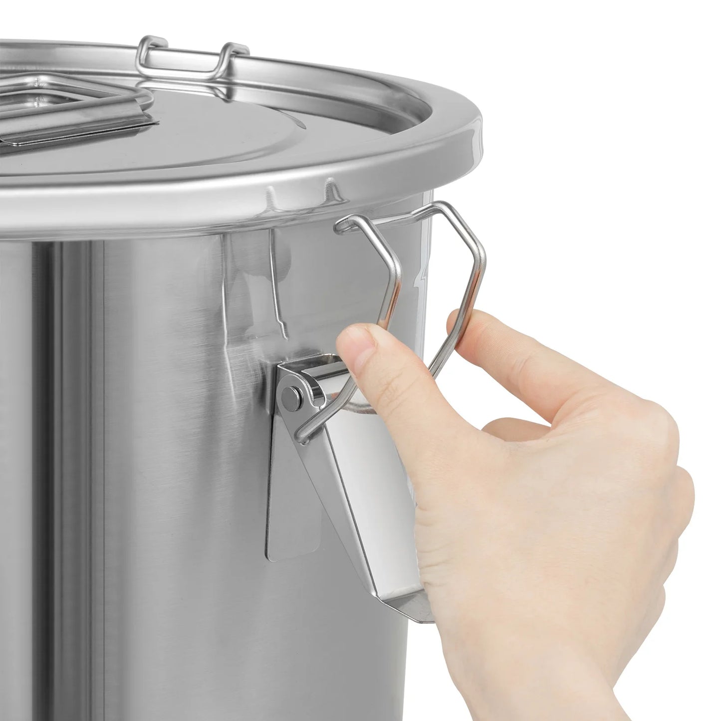 21/33L Stainless Steel Storage Bucket With Lids and 3 Sturdy Locking Clamp Storing Various Dry/Wet Items