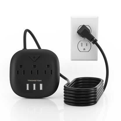 Power strip with switch, 3  power strip   , 3 USB Ports, 10ft Extension Cord, Quick Charge, Fire Resistant, For Home