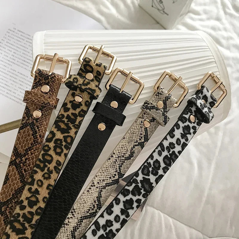 Hot Sale New Fashion Customized PU Leather Leopard Snake Print Slim Belt For Women