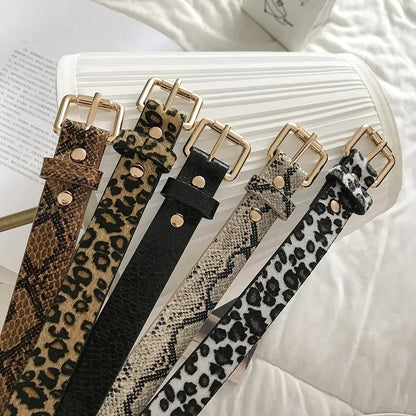 Hot Sale New Fashion Customized PU Leather Leopard Snake Print Slim Belt For Women