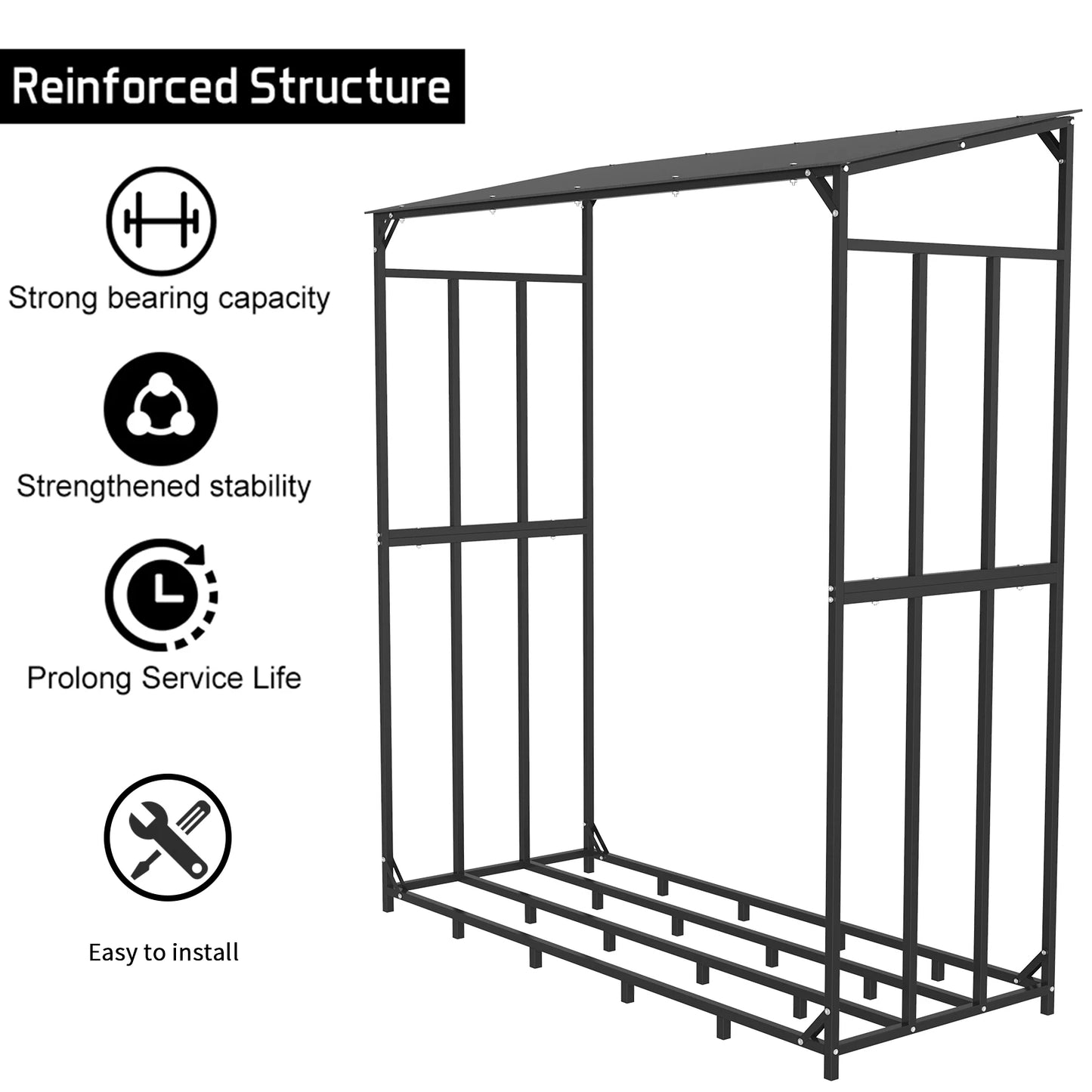 Heavy Duty Outdoor Firewood Rack With Protective Top Cover.
