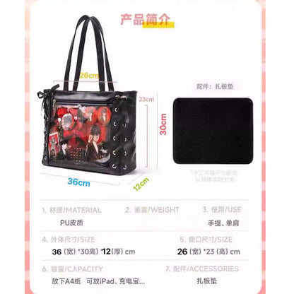 New Japanese Sweet Girl Ulzzang Ita Bag Ribbon Cute Handbag for Women Large Capacity Transparent DIY Badge One-shoulder Tote Bag