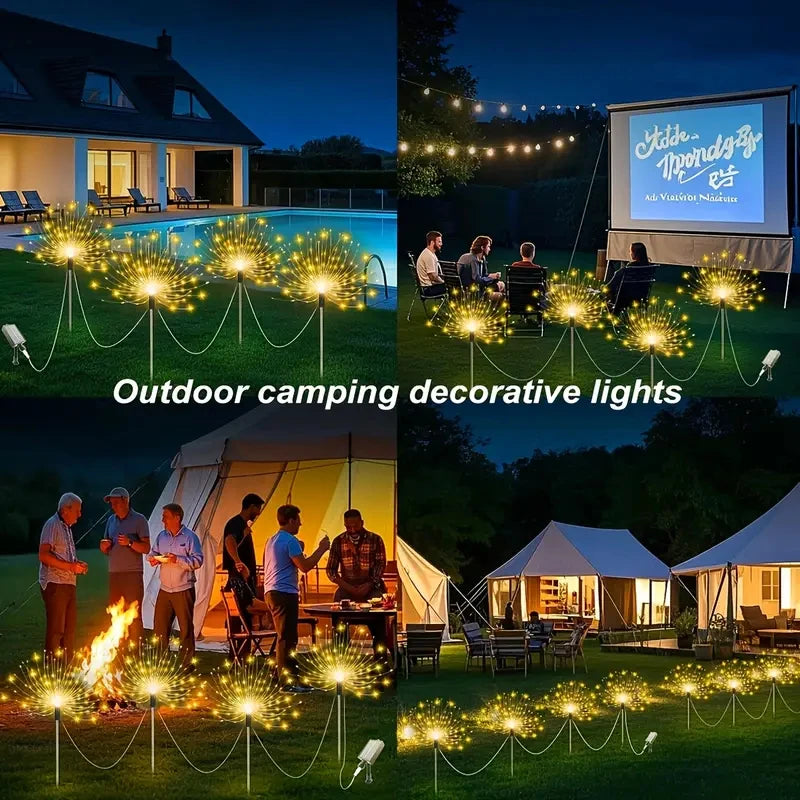Solar LED Fireworks Lights 8 Lighting Modes Waterproof DIY Solar Outdoor Decorative Fairy String Light for Garden Lawns Wedding