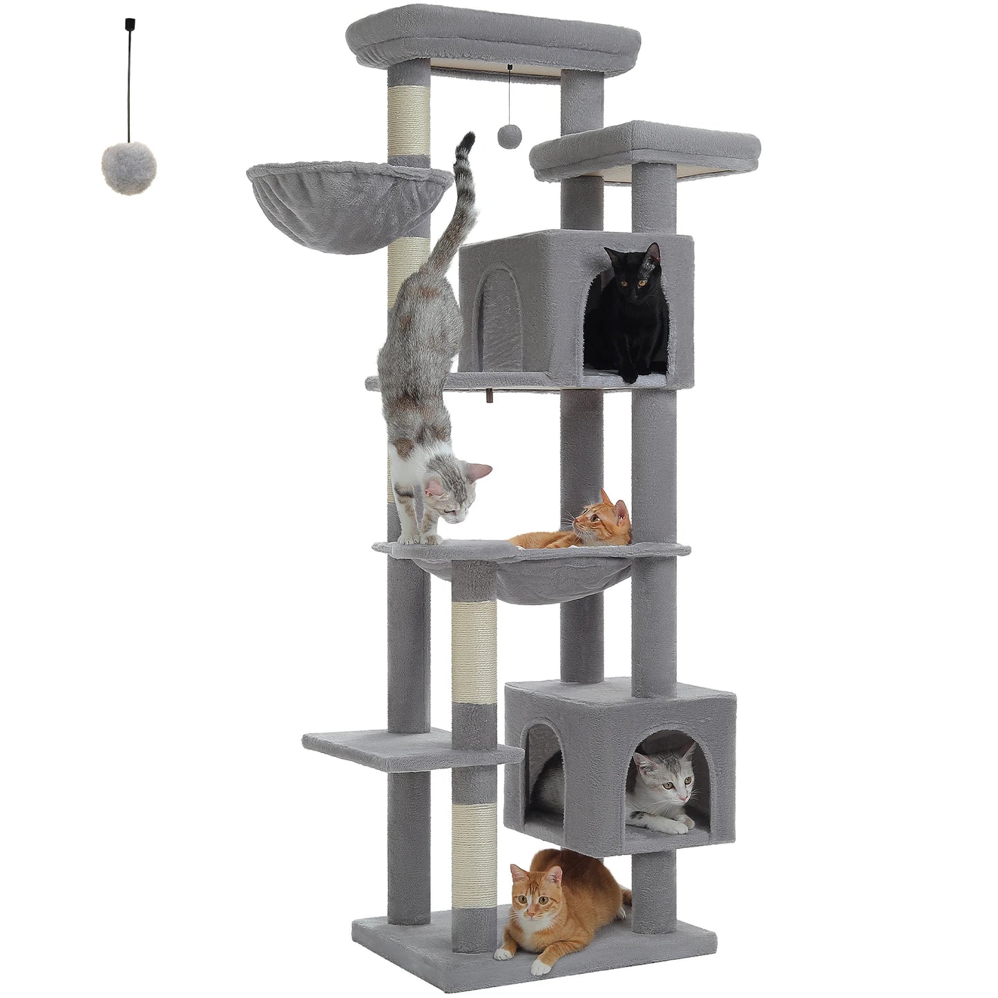 Tall Multi‑Level Plush Cat Tower With Scratching Caves.
