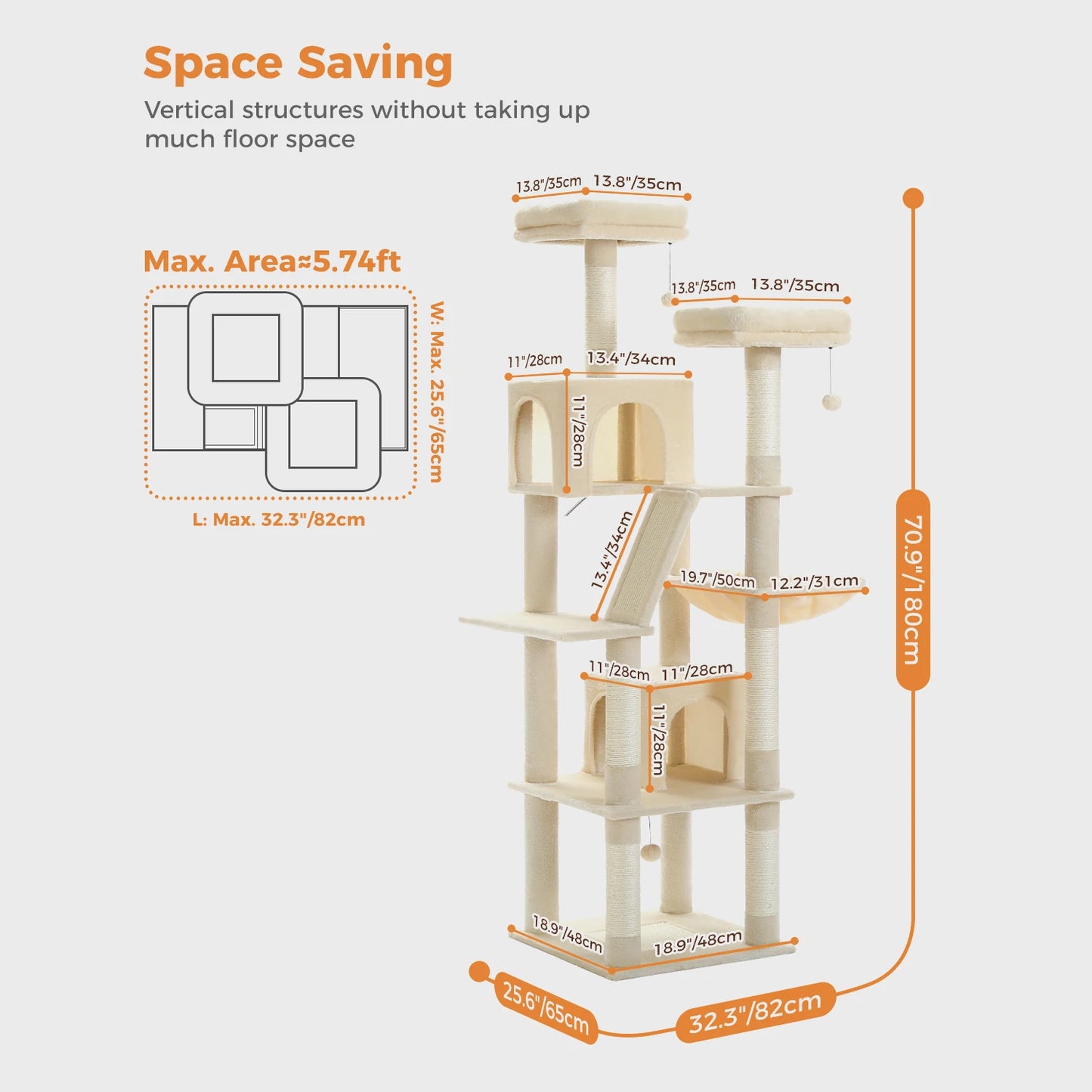 Tall Multi‑Level Plush Cat Tower With Scratching Caves.
