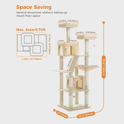 Tall Multi‑Level Plush Cat Tower With Scratching Caves.