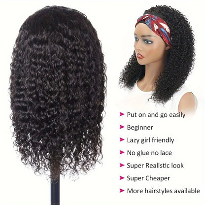 200% Density Headband Wigs Human Hair Wigs Natural Black Deep Curly Reday To Wear Kinky Curly Headband Wig Body Wave Human Hair
