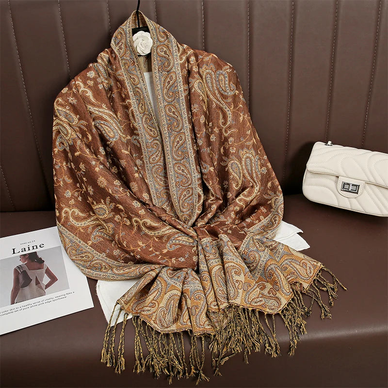 Autumn Winter Scarf Women Pashmina Shawls Cashmere Blanket Paisley Warm Thick Chunky Stoles Lady Elegant Poncho Outdoor Bufanda