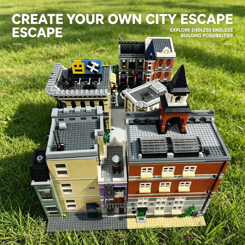 City House Street View Building Blocks Classic Architecture Collection Set Grand Emporium Police Station Town Hall Model Complete Square Scene Assembly Bricks Decorative Display Toy Ideal Holiday Birthday Gift For Collectors