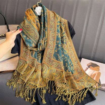 Autumn Winter Scarf Women Pashmina Shawls Cashmere Blanket Paisley Warm Thick Chunky Stoles Lady Elegant Poncho Outdoor Bufanda